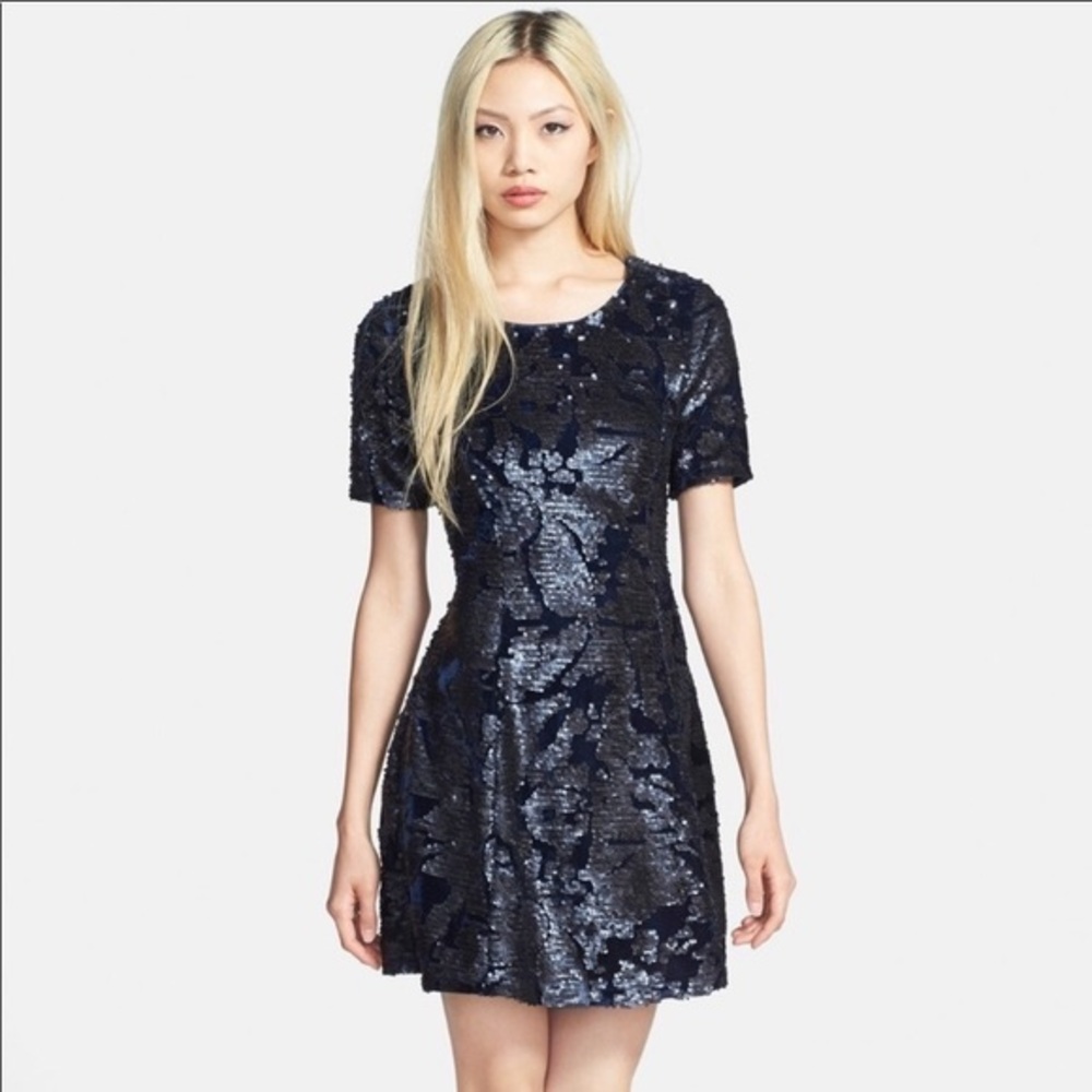 J by JOA Navy Blue Sequin Dress Size S
